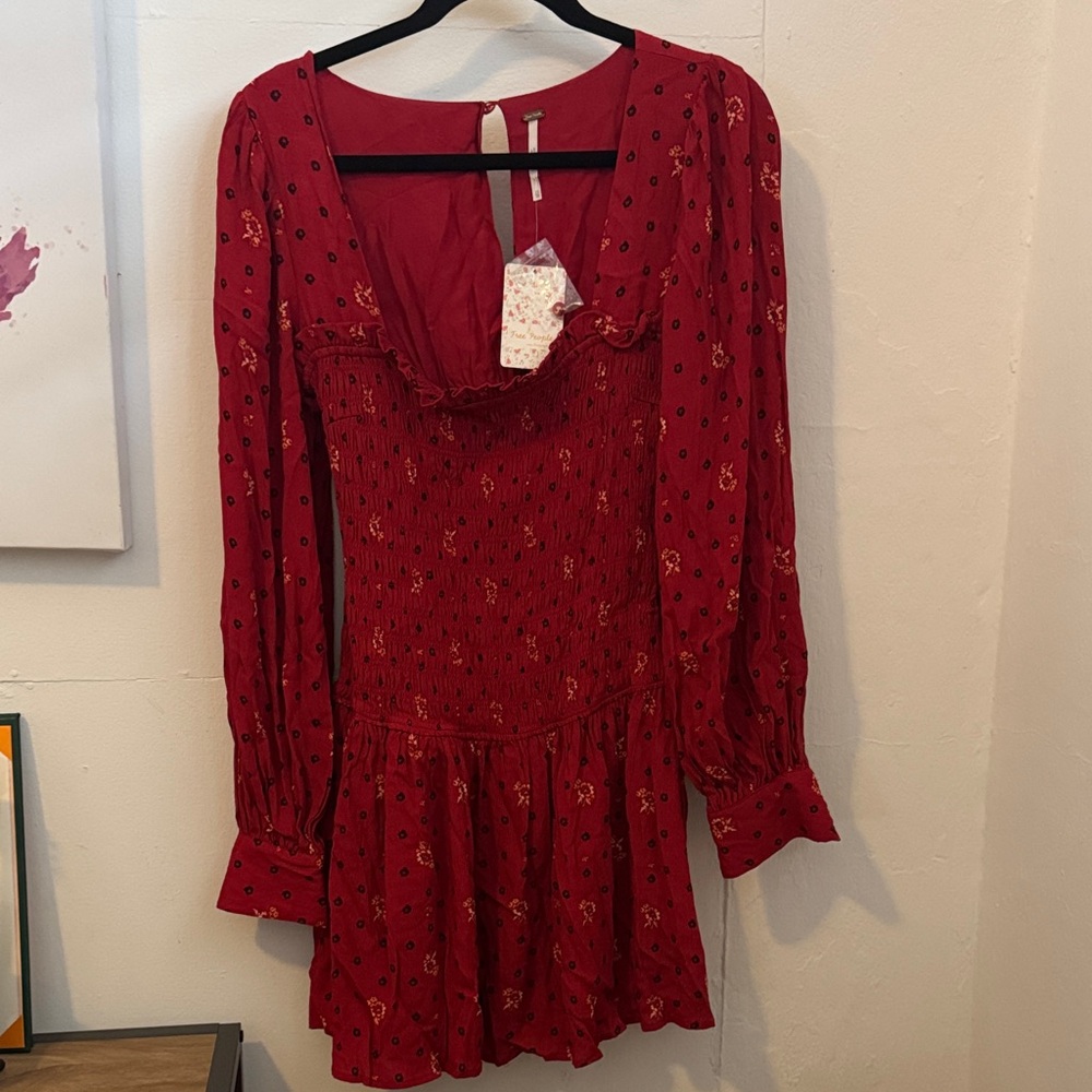 Free People Red Long Sleeve Floral Dress